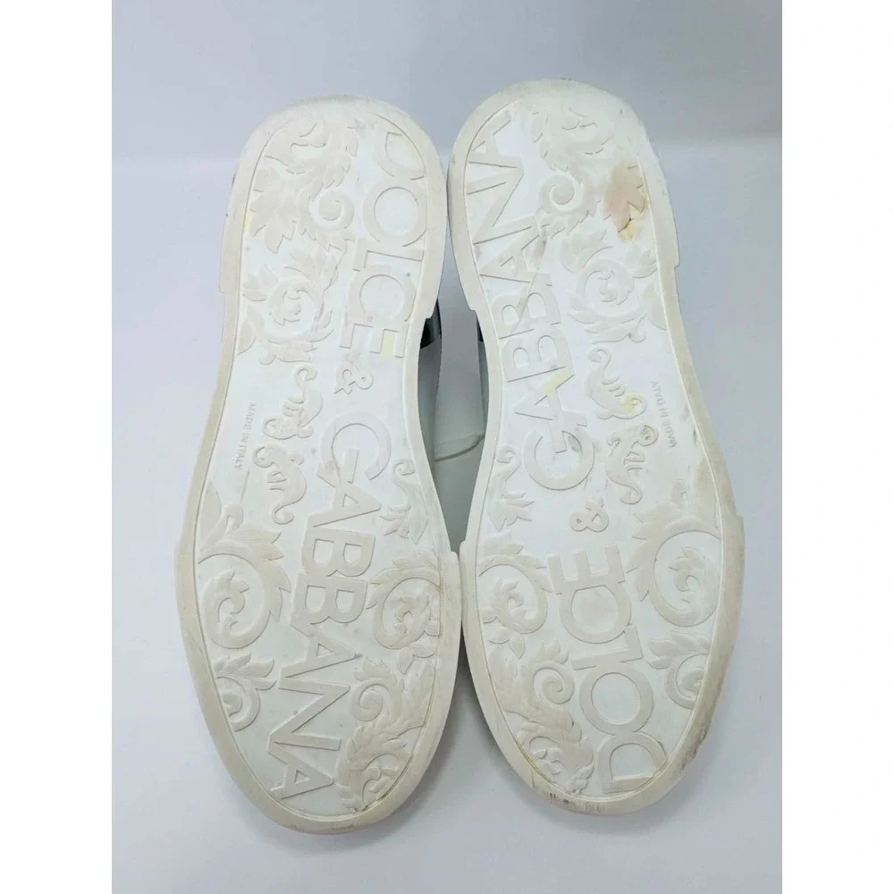 Dolce & Gabbana Portofino Logo Leather Sneakers White Black Men's 9 CS1600 Luxe